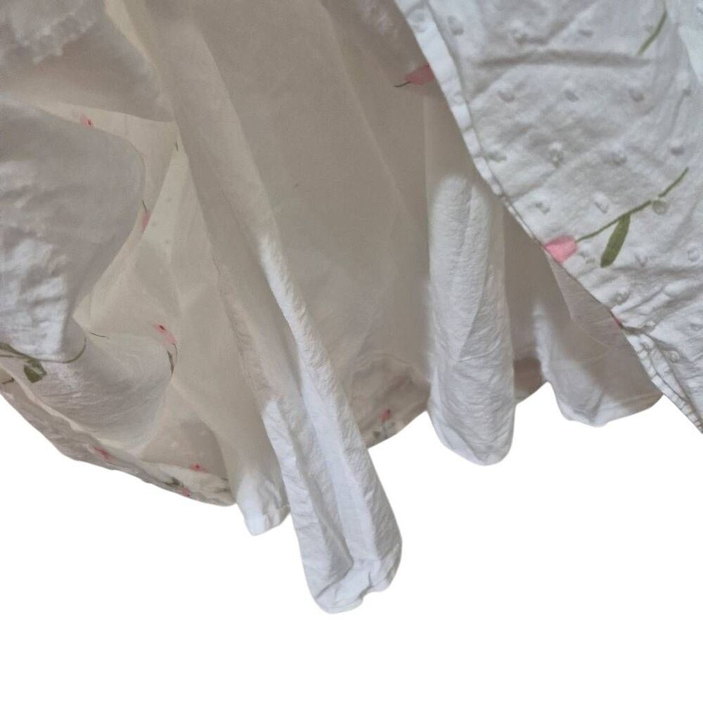 Sweet Salt Modest White & Pink Floral Midi Dress with Puff Sleeves - Size Medium - Picture 8 of 12